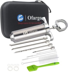 Ofargo 304-Stainless Steel Meat Injector Syringe with 4 Marinade Needles and Travel Case