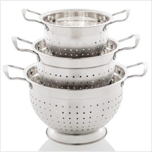Ovente Stainless Steel Deep Colander 3 Piece Kitchen Strainer Set