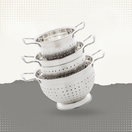 Ovente Stainless Steel Deep Colander 3 Piece Kitchen Strainer Set